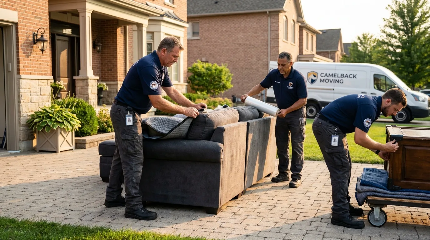 Large estate moving crew wrapping furniture in South Burlington, VT