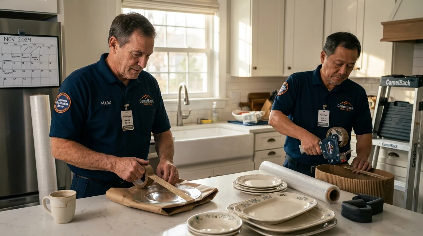Professional crew packing kitchen dishware in South Burlington, VT